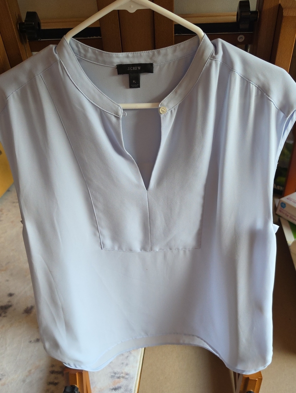 J. Crew Light Blue Sleeveless Split-Neck Blouse.